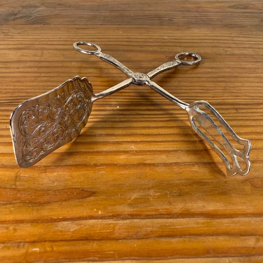Vintage Silverplate Pastry Serving Tongs | Ornate Etched Design | Hong Kong - Picture 2 of 15